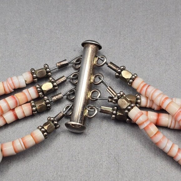 VTG Southwestern Oyster Shell Multi‑Strand Choker Necklace 13" 925 Tube Clasp - Picture 6 of 10